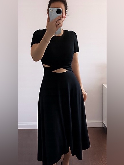Dkny Vintage Black Jersey Cutout Midi Dress Size Large Like New.